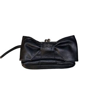 Jessica Simpson Black Kisslock Large Bow Clutch Wristlet Handbag